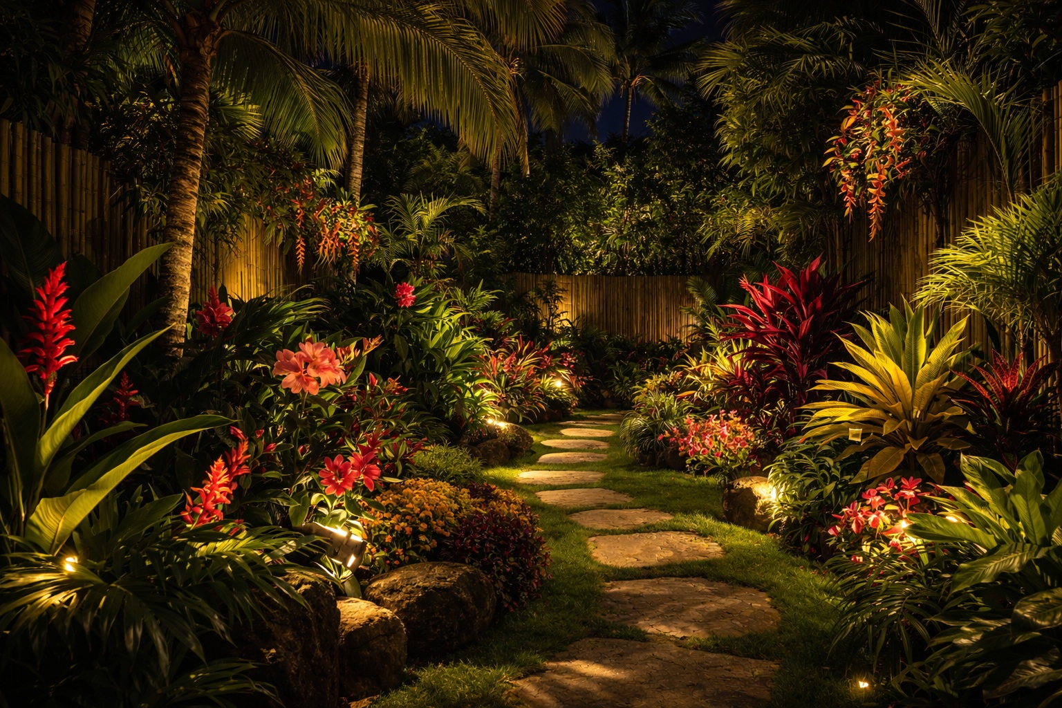 Ambiance nuit éclairage tropical romantique