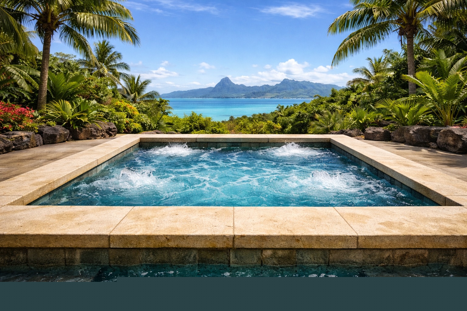 Jacuzzi extérieur style bassin naturel à Punaauia